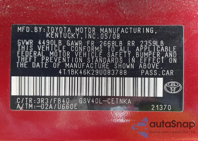 4T1BK46K29U083788: 43257013