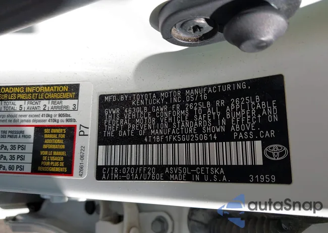 4T1BF1FK5GU250614: 43257050