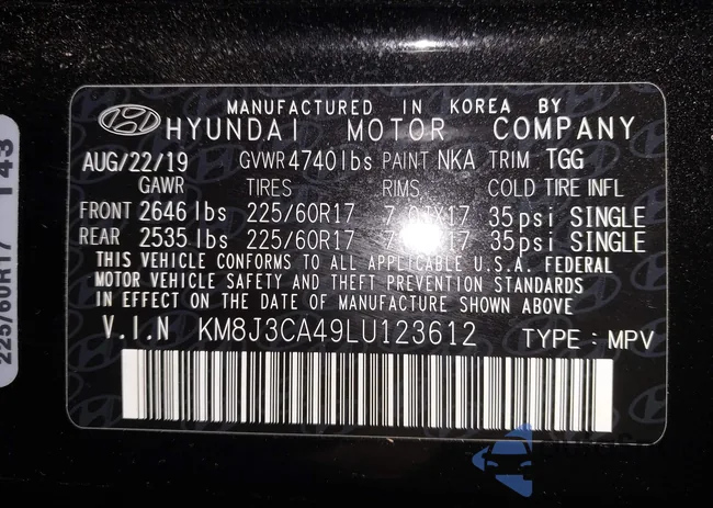 KM8J3CA49LU123612: 43257077