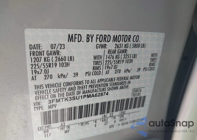 3FMTK3SU1PMA62874: 43256502