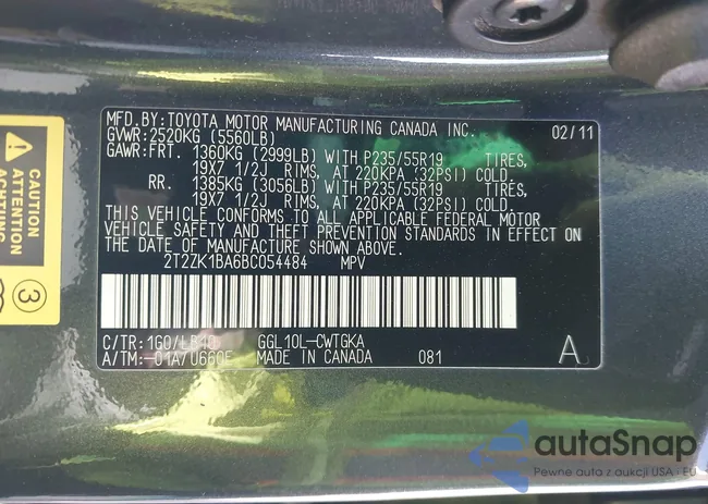 2T2ZK1BA6BC054484: 43256545