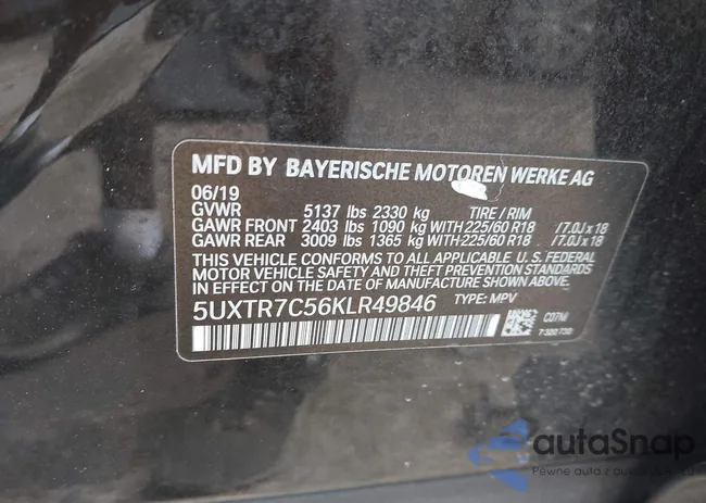 5UXTR7C56KLR49846: 43256627