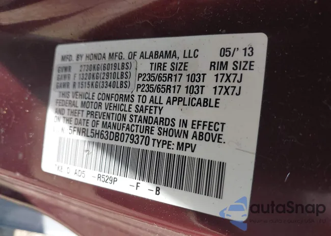 5FNRL5H63DB079370: 43256687