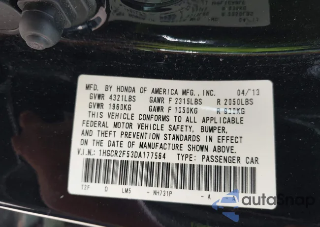 1HGCR2F53DA177564: 43256790