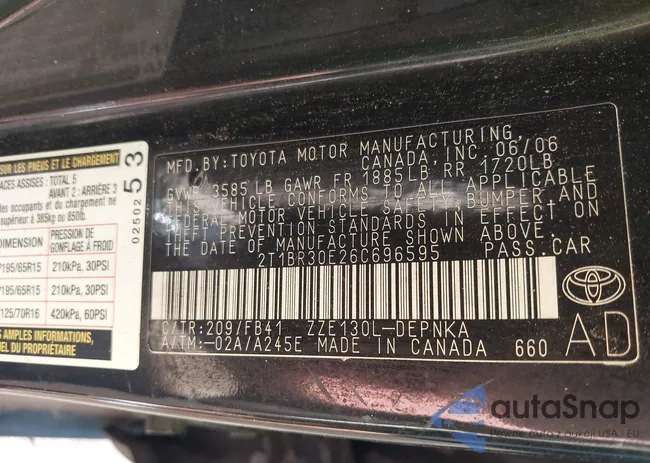 2T1BR30E26C696595: 43257833