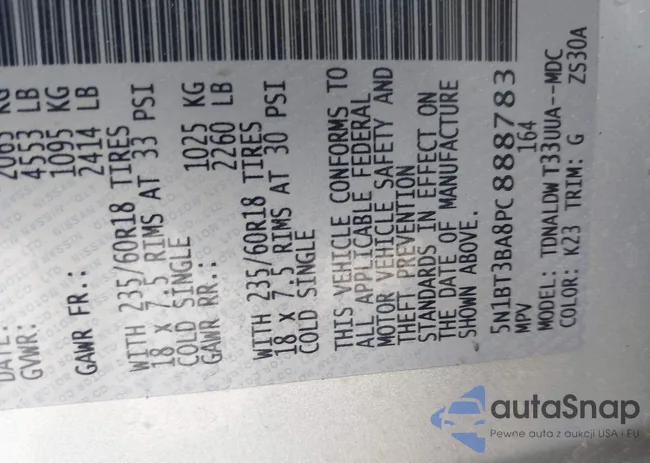 5N1BT3BA8PC888783: 43257908