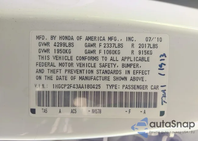 1HGCP2F43AA180425: 43258039