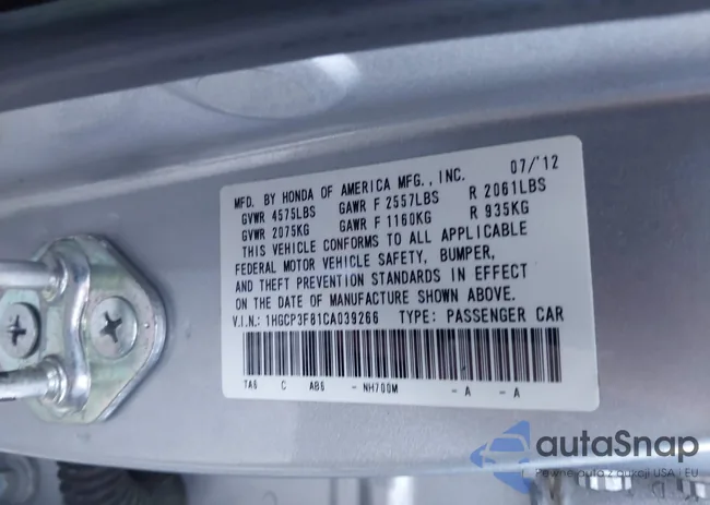 1HGCP3F81CA039266: 43258090