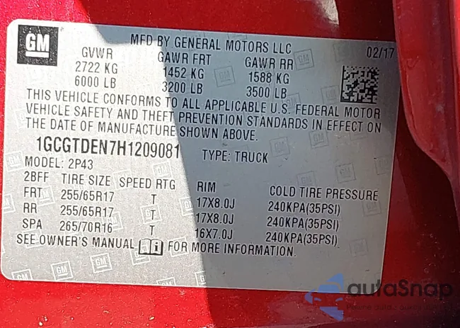 1GCGTDEN7H1209081: 43258114