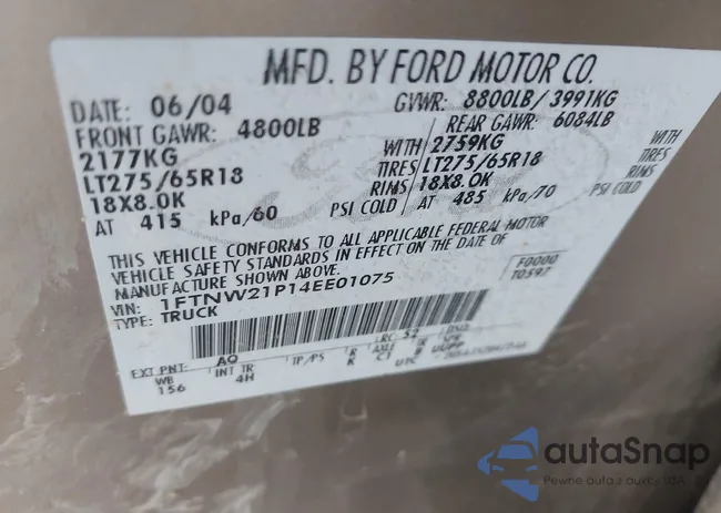 1FTNW21P14EE01075: 43258144