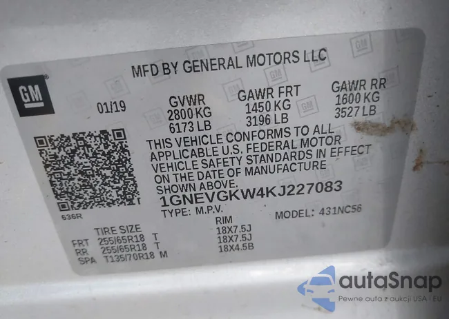 1GNEVGKW4KJ227083: 43258180