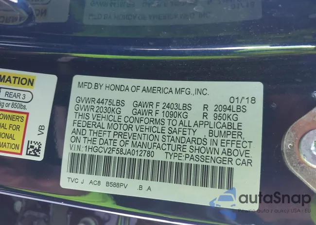 1HGCV2F58JA012780: 43258206