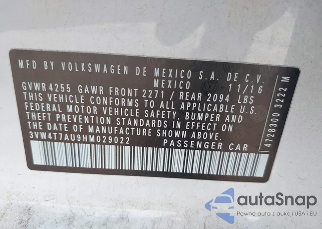 3VW4T7AU9HM029022: 43257432