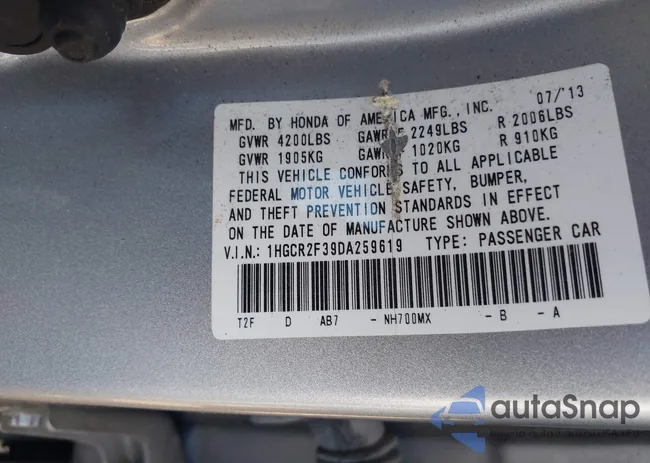 1HGCR2F39DA259619: 43257498