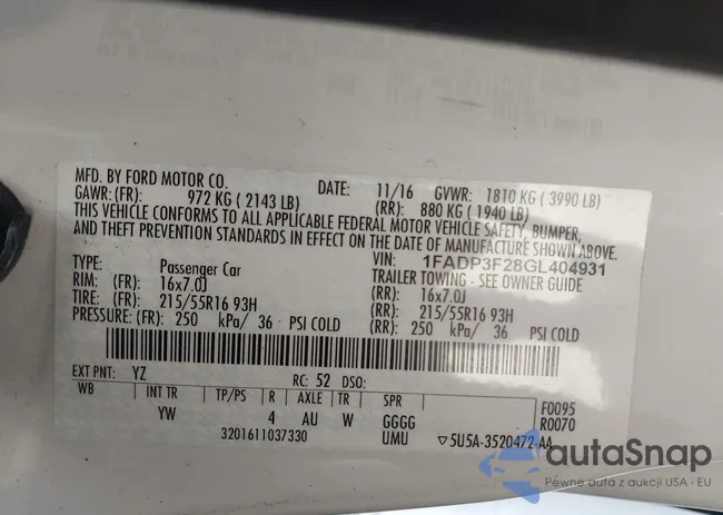 1FADP3F28GL404931: 43257530