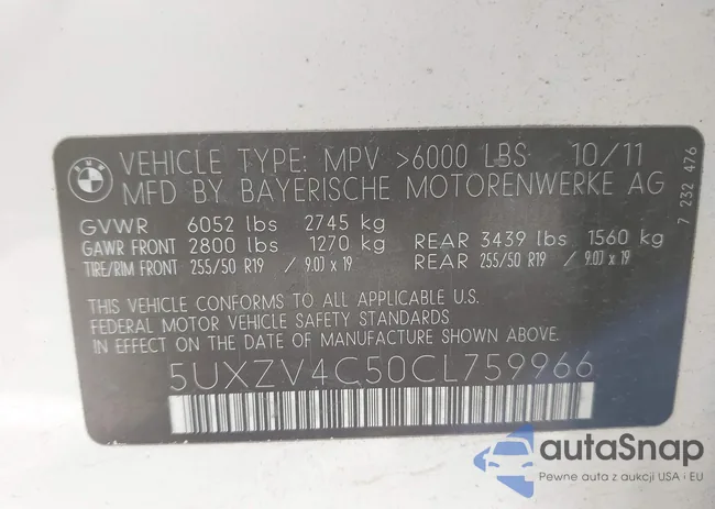 5UXZV4C50CL759966: 43257602