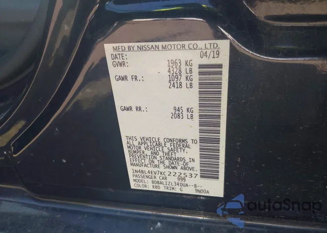 1N4BL4EV7KC222537: 43257645