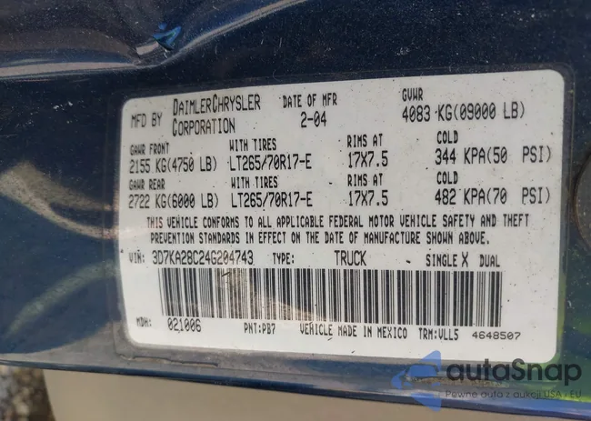 3D7KA28C24G204743: 43257652