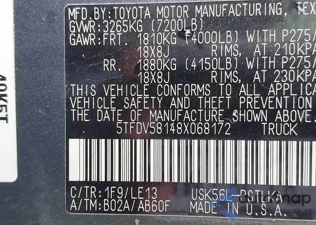 5TFDV58148X068172: 43257686