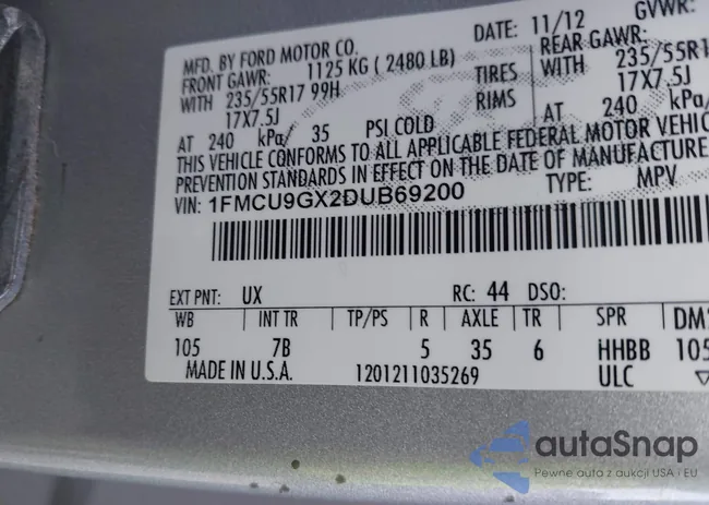 1FMCU9GX2DUB69200: 43257827