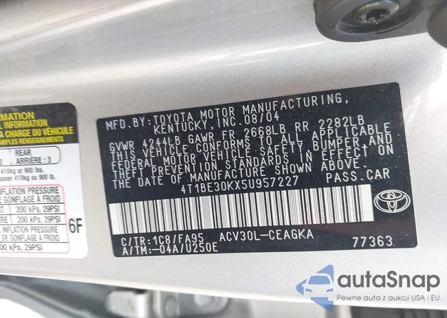 4T1BE30KX5U957227: 43258904