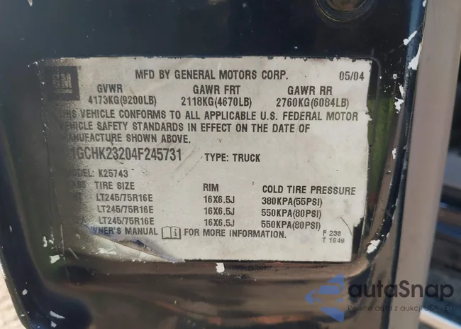 1GCHK23204F245731: 43259285