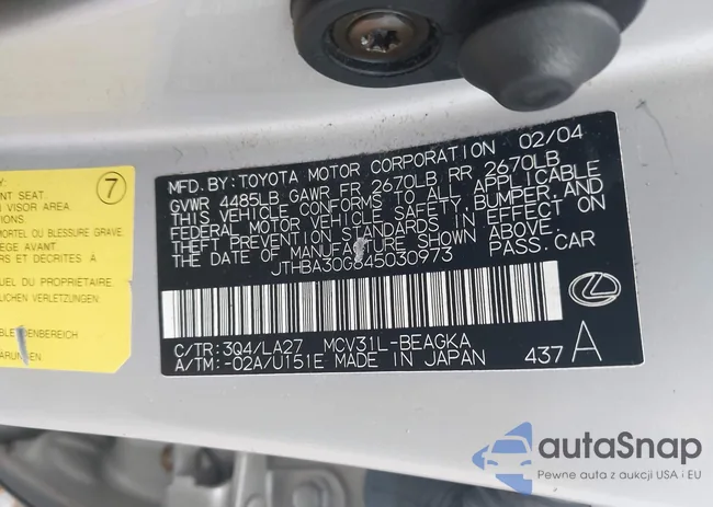 JTHBA30G845030973: 43259289