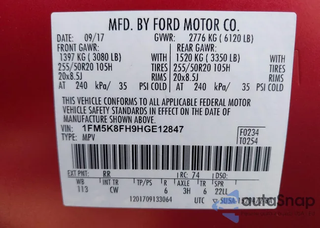 1FM5K8FH9HGE12847: 43259342