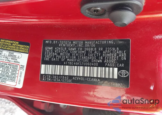 4T1BE46K57U060400: 43258467