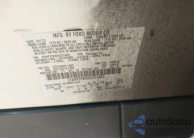 1FAHP2F84DG225483: 43258666