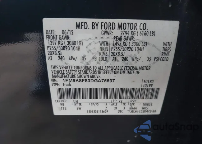 1FM5K8F83DGA75697: 43258705