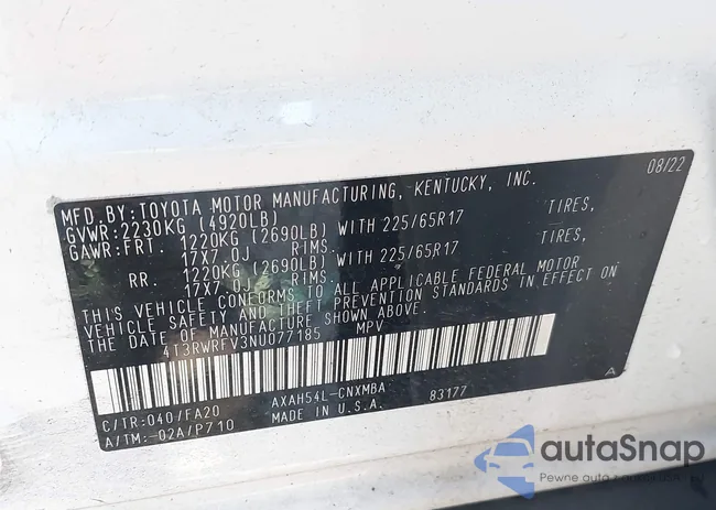 4T3RWRFV3NU077185: 43258817