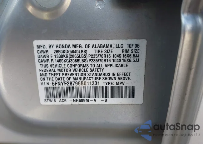 5FNYF28796B011331: 43259906