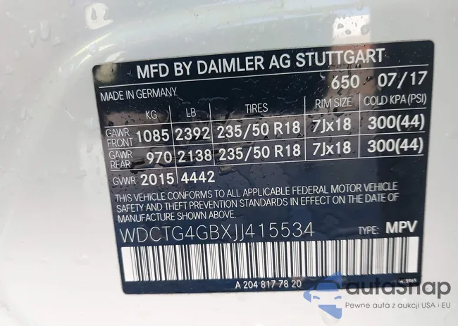 WDCTG4GBXJJ415534: 43260028