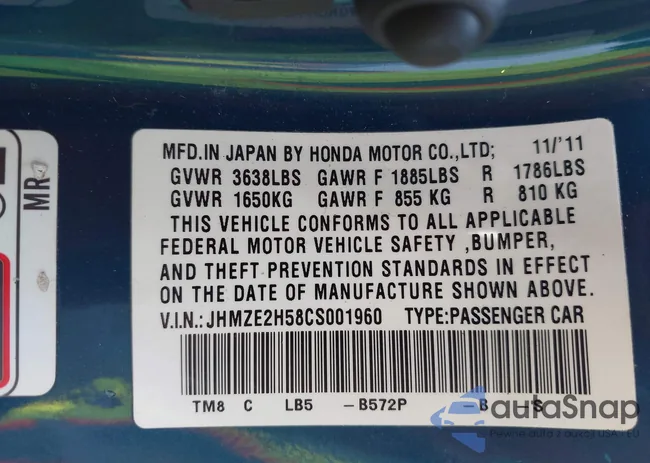 JHMZE2H58CS001960: 43260070