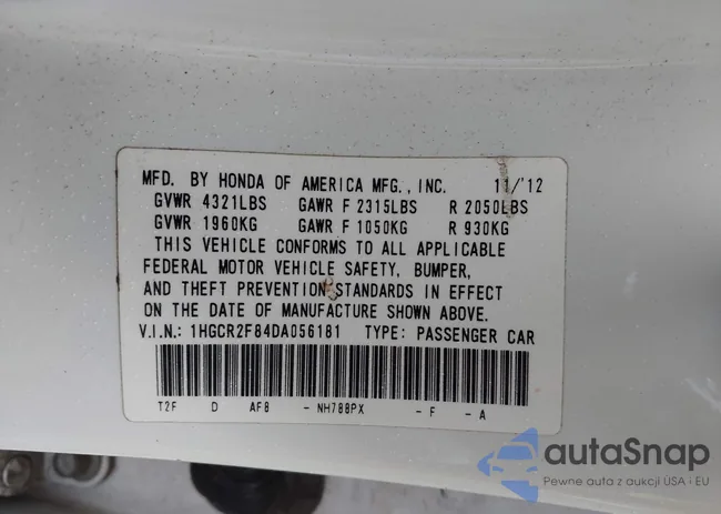 1HGCR2F84DA056181: 43260095