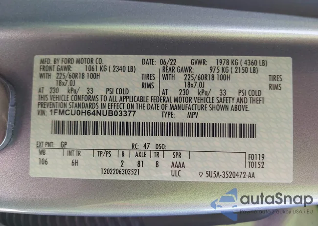 1FMCU0H64NUB03377: 43260129