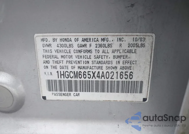 1HGCM665X4A021656: 43260145