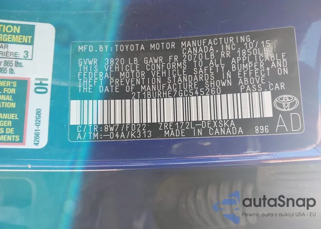 2T1BURHE7GC545260: 43259628