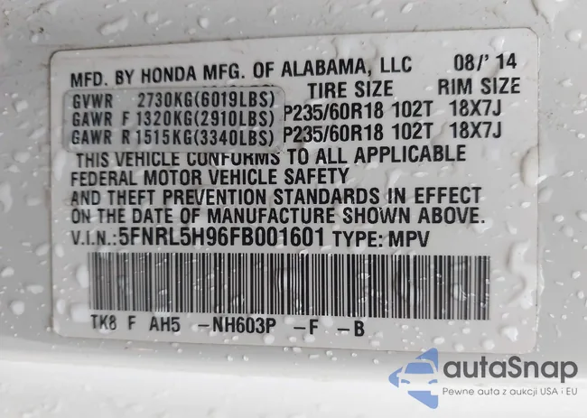 5FNRL5H96FB001601: 43259665