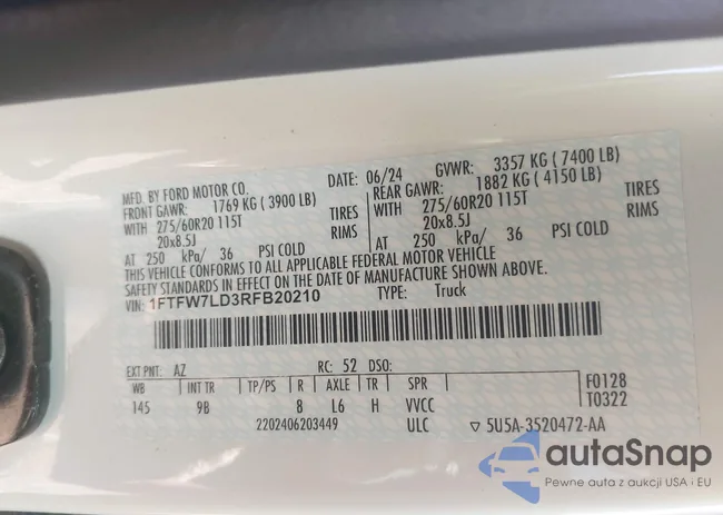 1FTFW7LD3RFB20210: 43260878