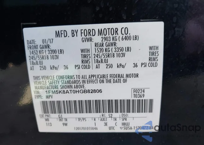 1FM5K8AT0HGB82806: 43261029