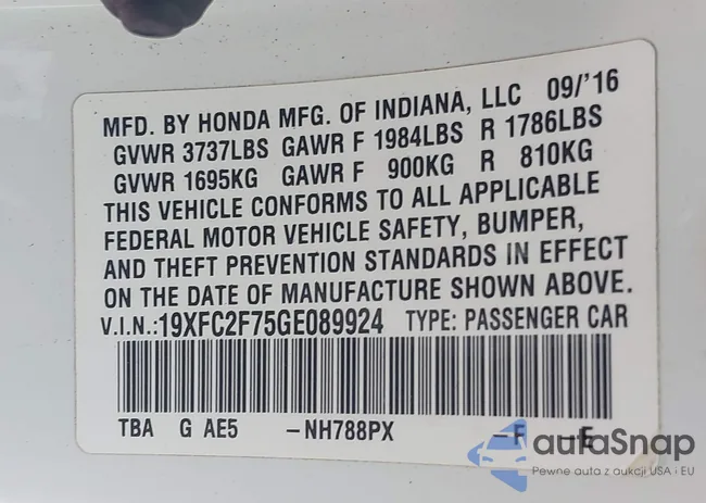 19XFC2F75GE089924: 43261129