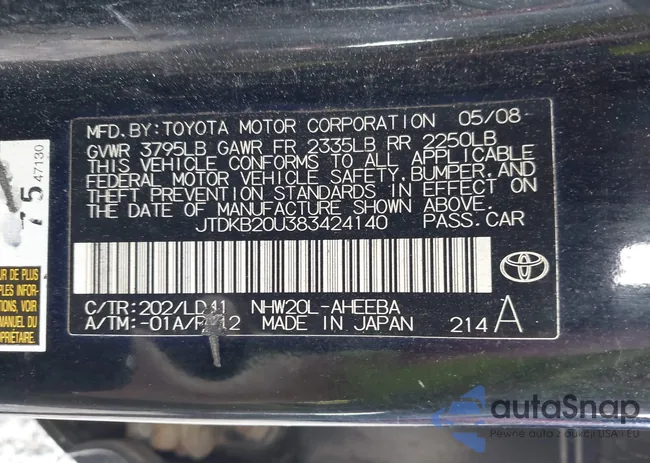 JTDKB20U383424140: 43261143