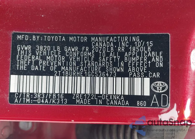 2T1BURHE1GC536473: 43261256