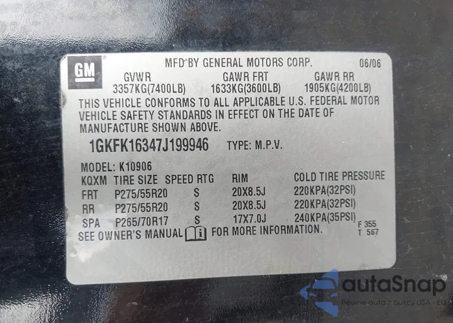 1GKFK16347J199946: 43261310