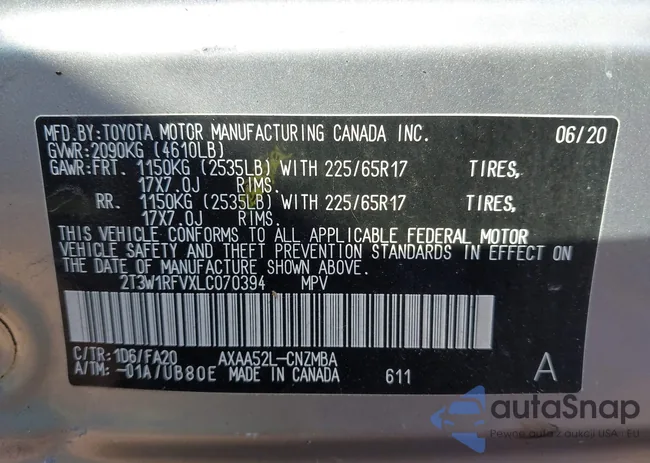 2T3W1RFVXLC070394: 43260617