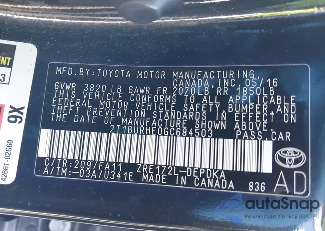 2T1BURHE0GC684503: 43261847