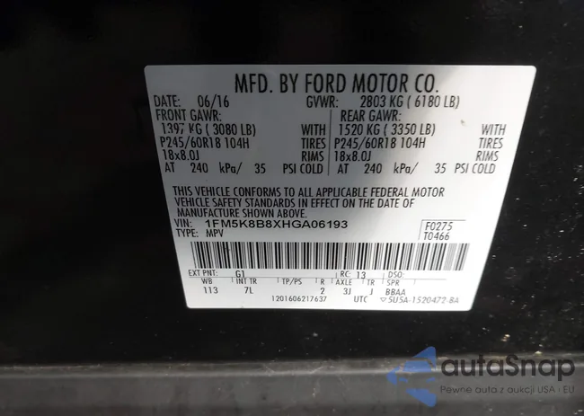 1FM5K8B8XHGA06193: 43261954