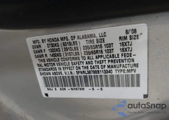 5FNRL38788B113340: 43262038